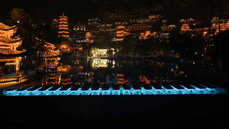古镇 夜景 灯光