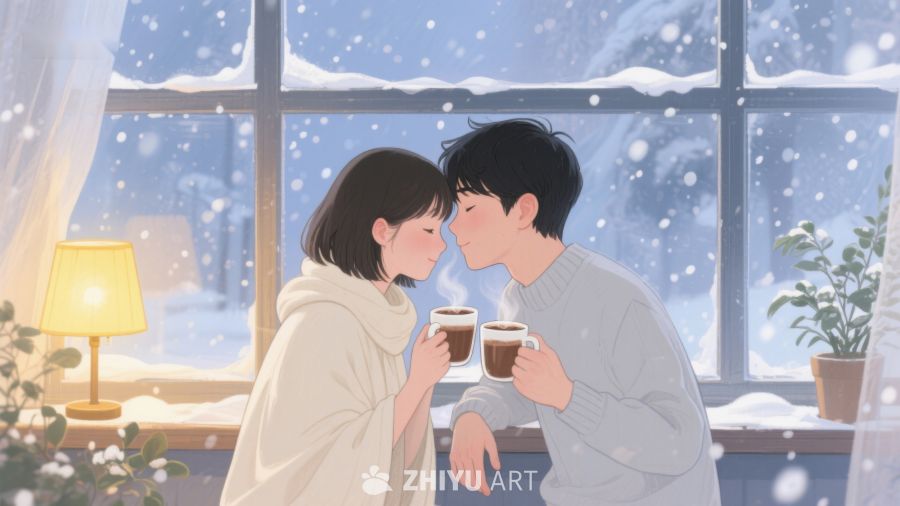 雪夜窗前的温馨时刻 512