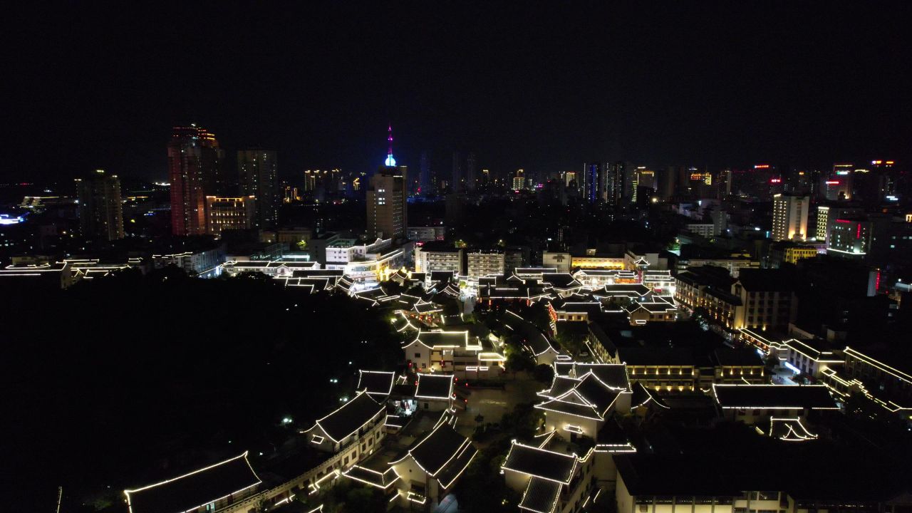江苏徐州城市夜景灯光城市夜景航拍 