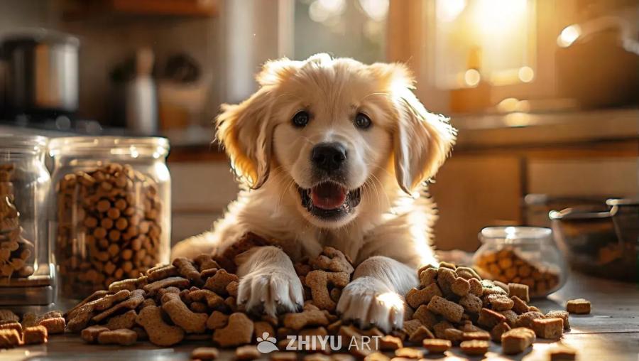 一只毛茸茸的白色小拉布拉多幼犬，名叫帕皮，它置身于
