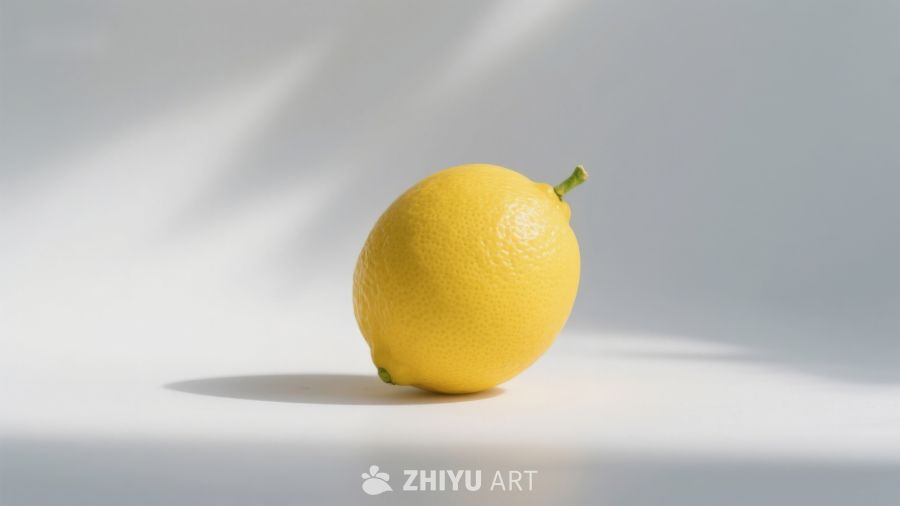 单个柠檬在光影下的静物拍摄