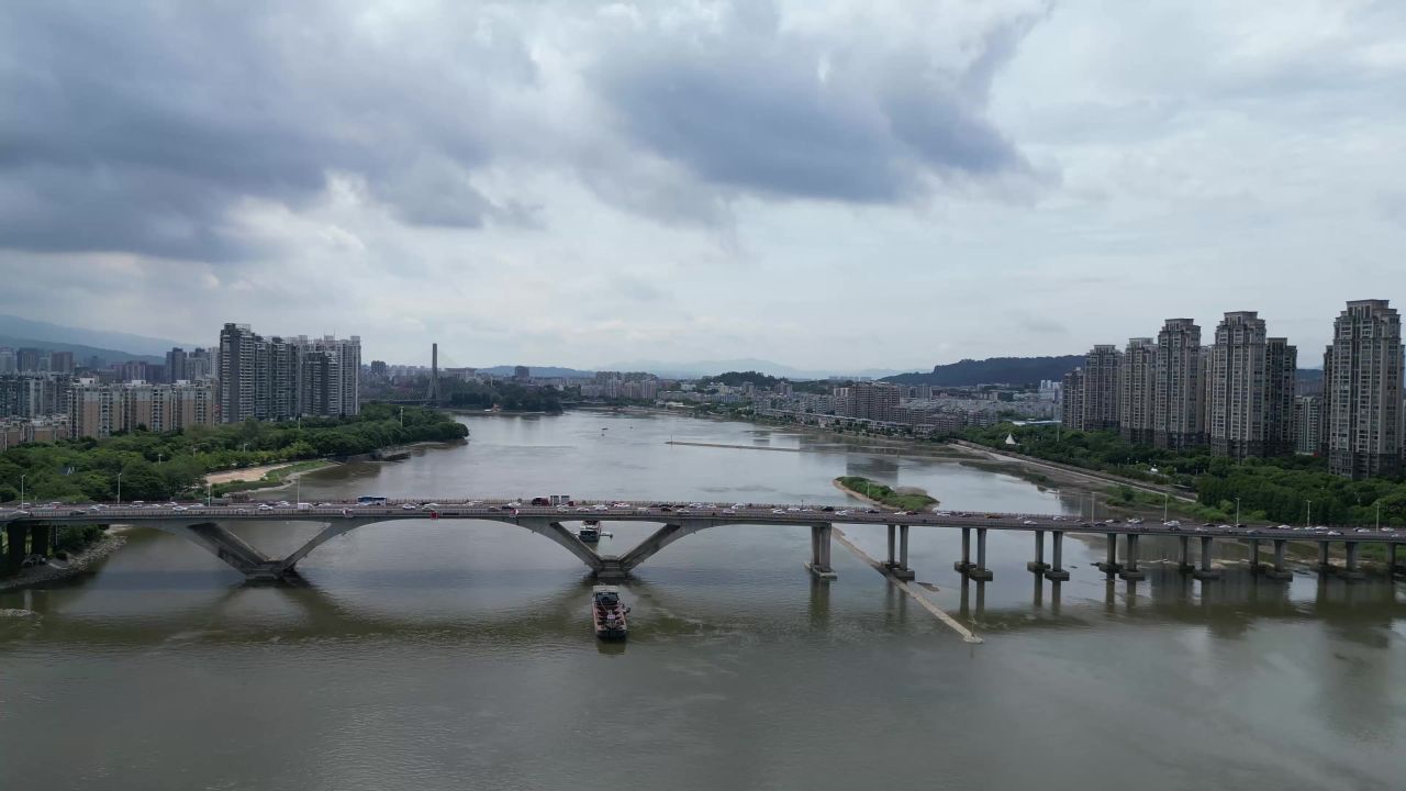  航拍福州闽江尤溪洲大桥