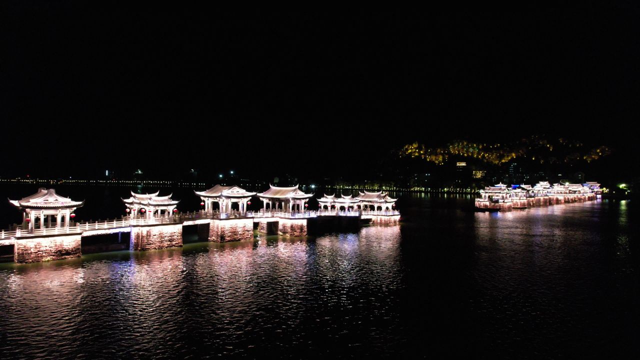 潮州广济桥夜景航拍 