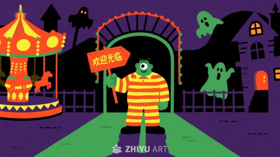 万圣节游乐园欢迎牌