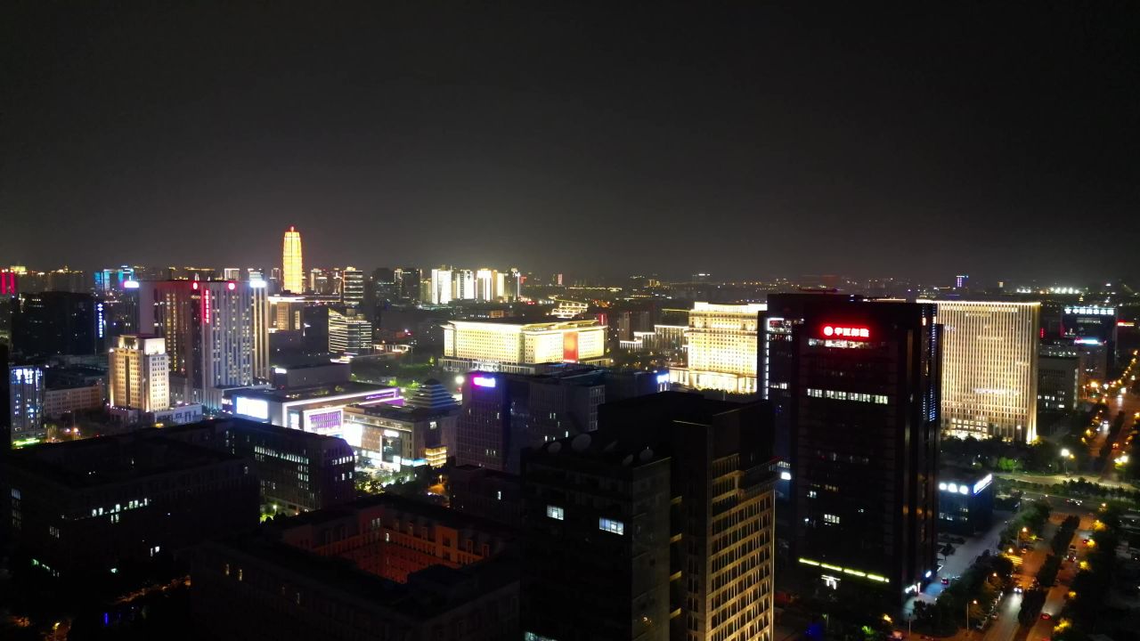  航拍郑州郑东新区夜景