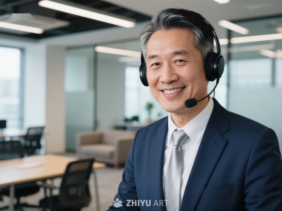 商务男士佩戴耳机微笑 302