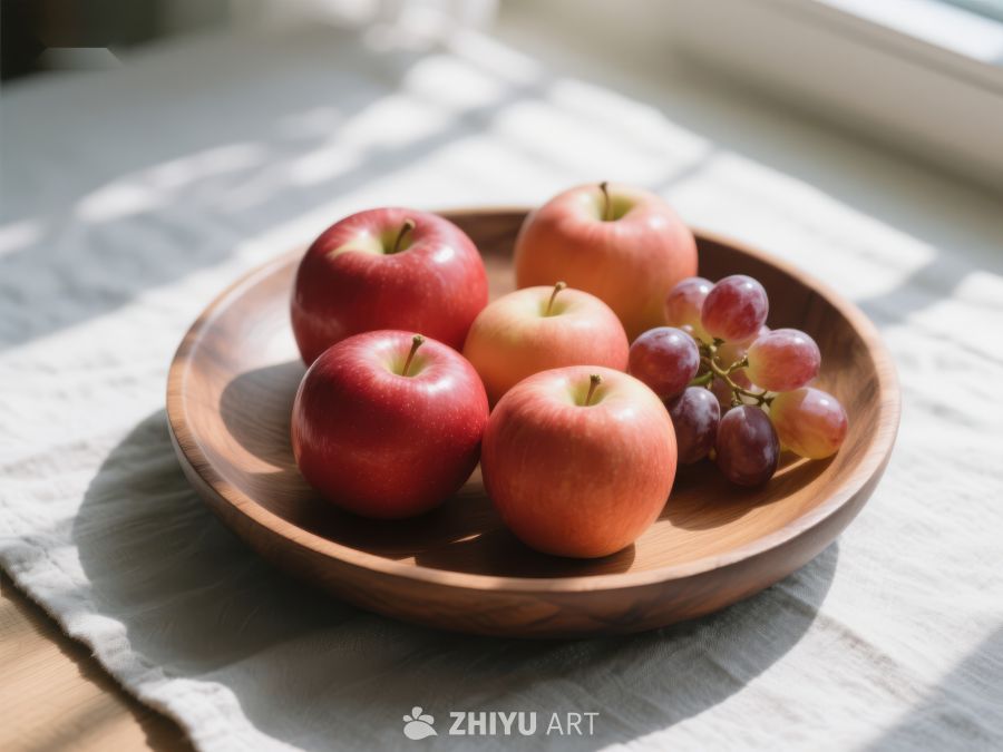 木盘中的苹果与葡萄 252