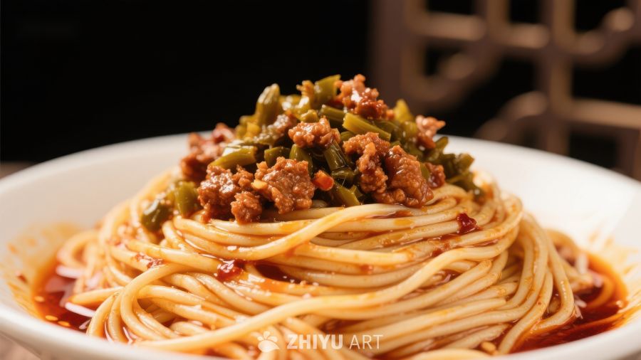 热辣面条配肉末酸豆角