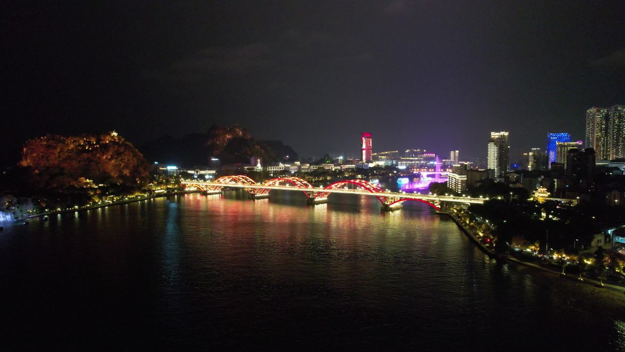 广西柳州柳江夜景文惠桥夜景灯光