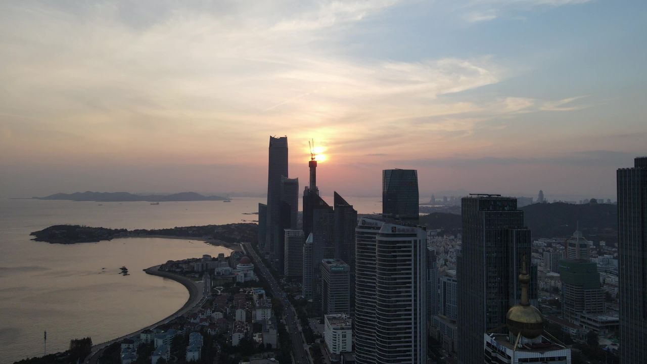 海上日出日落晚霞夕阳山东青岛