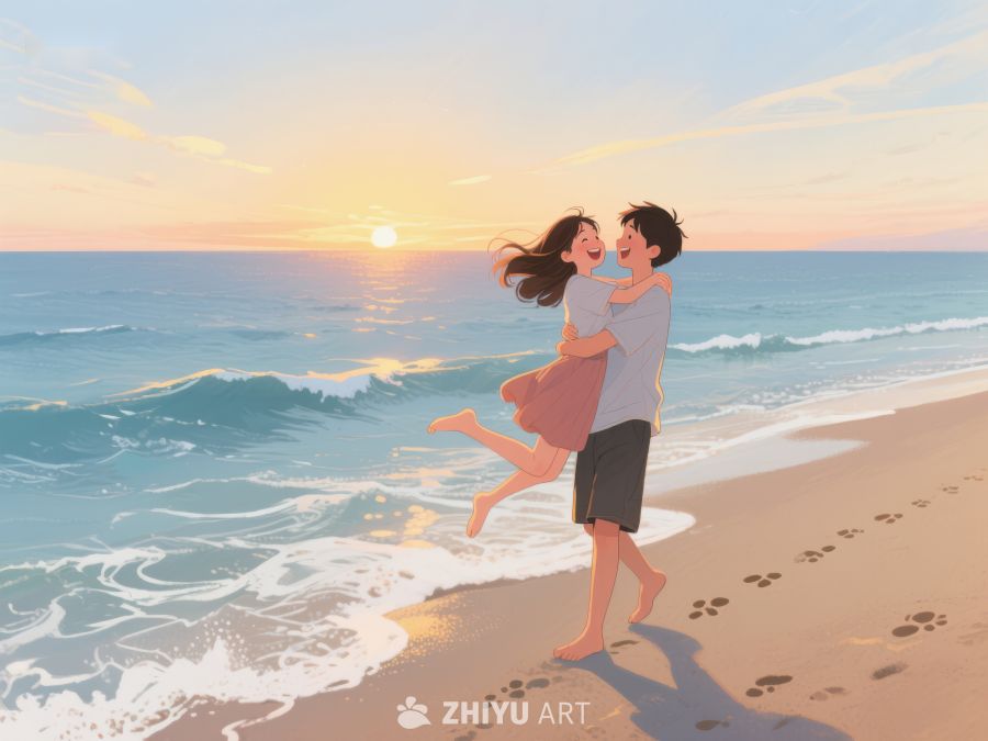 海边日落下的浪漫拥抱 250