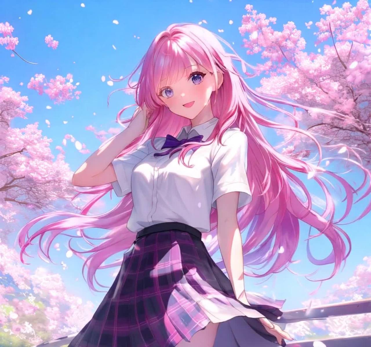 樱花树下粉发少女的微笑