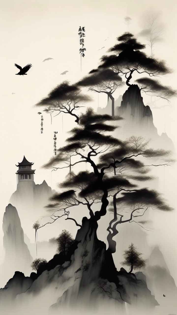 古风山水画唯美背景图 43