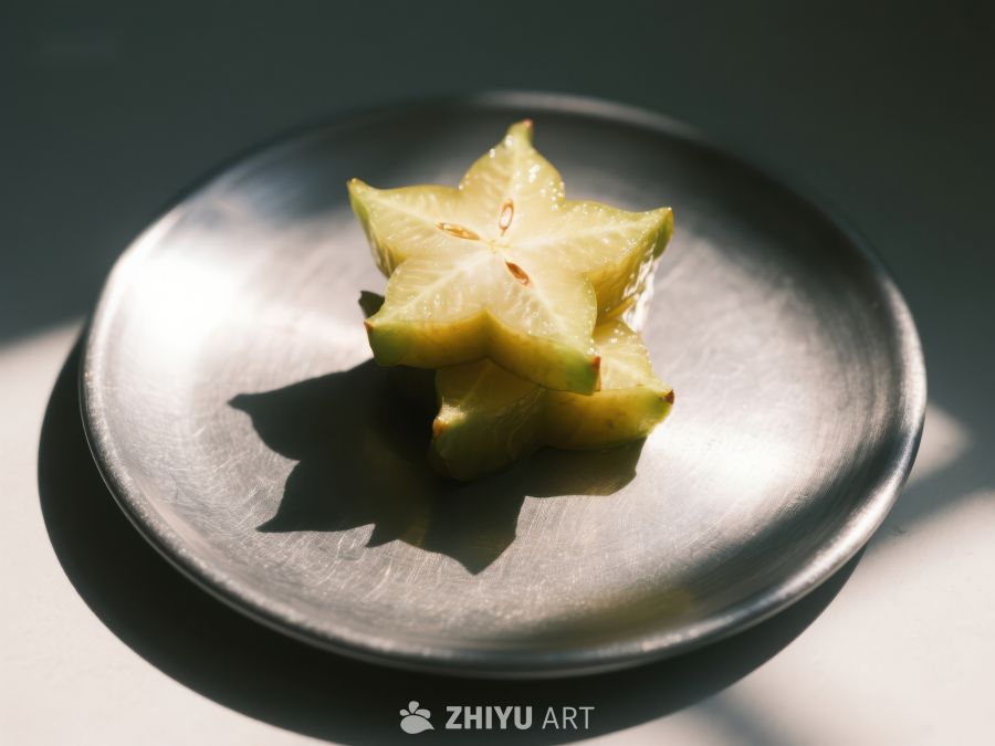 切片杨桃置于金属盘中 431