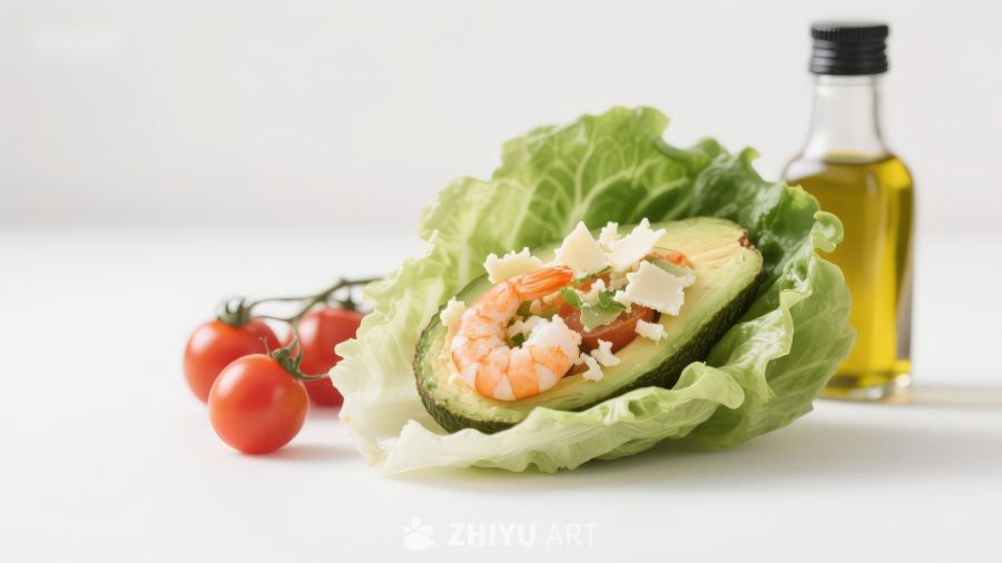 牛油果虾仁沙拉摆盘