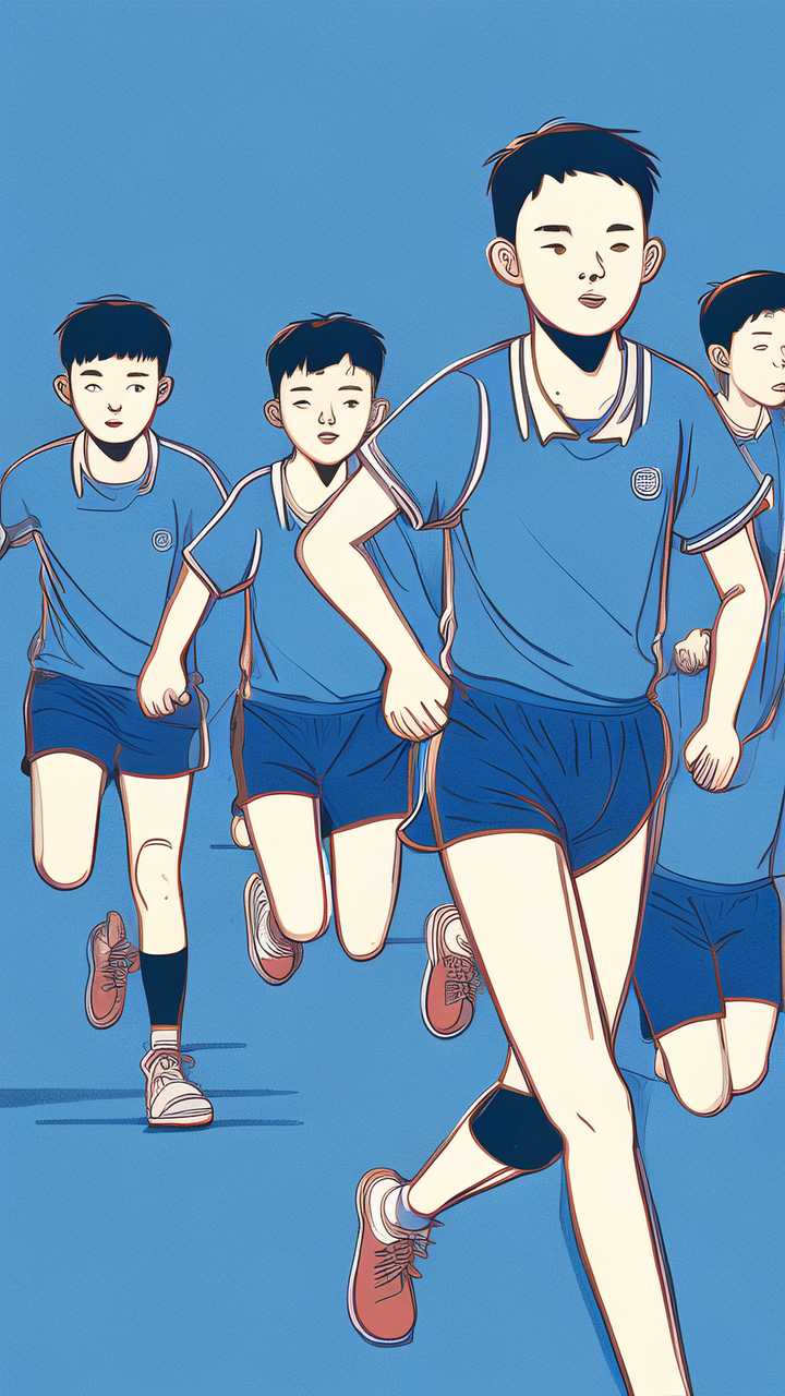 蓝色开学社团运动学生线条插画