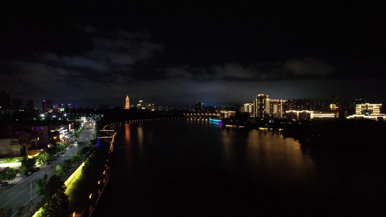 江西赣州章水两岸夜景灯光航拍