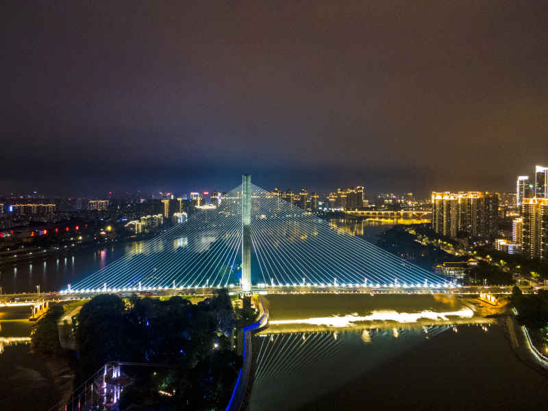 福建福州三县洲大桥夜景航拍摄影图