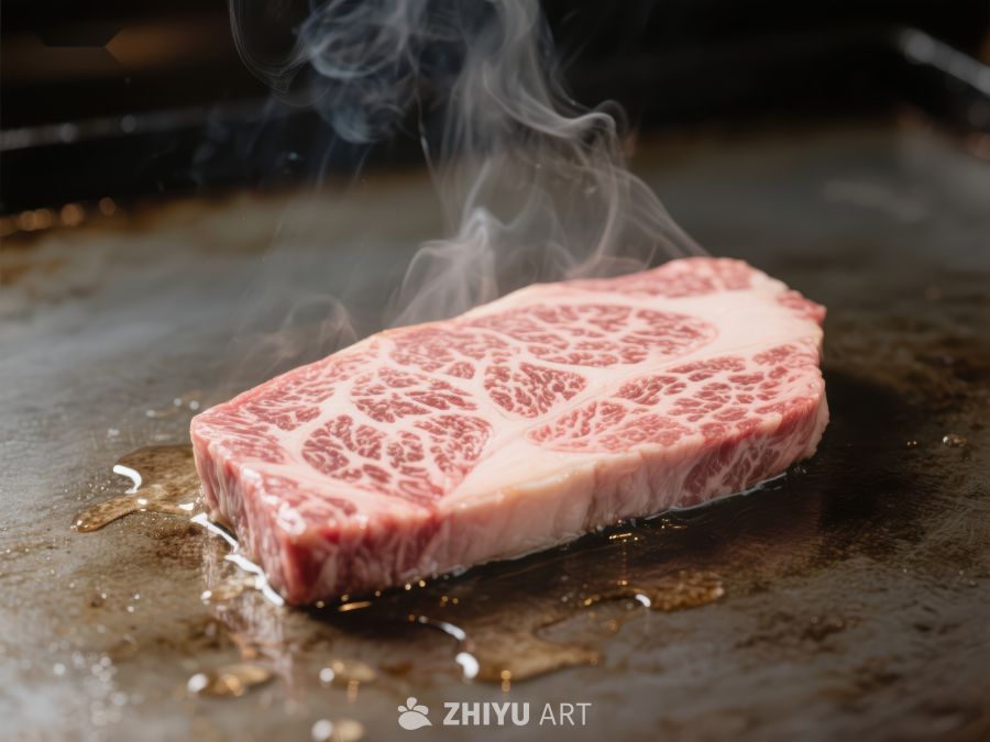炙烤中的大理石纹牛肉