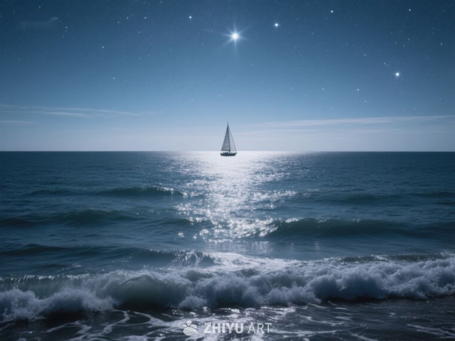 夜空下的帆船与海浪 280