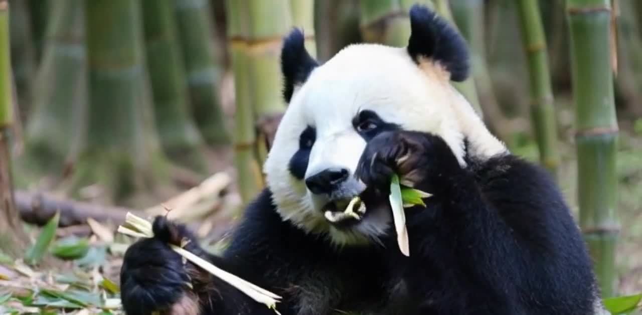竹林熊猫：啃食竹笋和绿叶的快乐时光