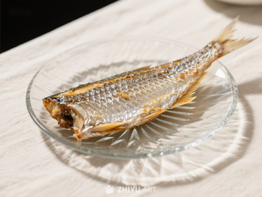盘中金黄烤鱼，简约餐桌布置 658