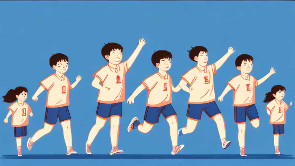 蓝色开学社团运动学生线条插画