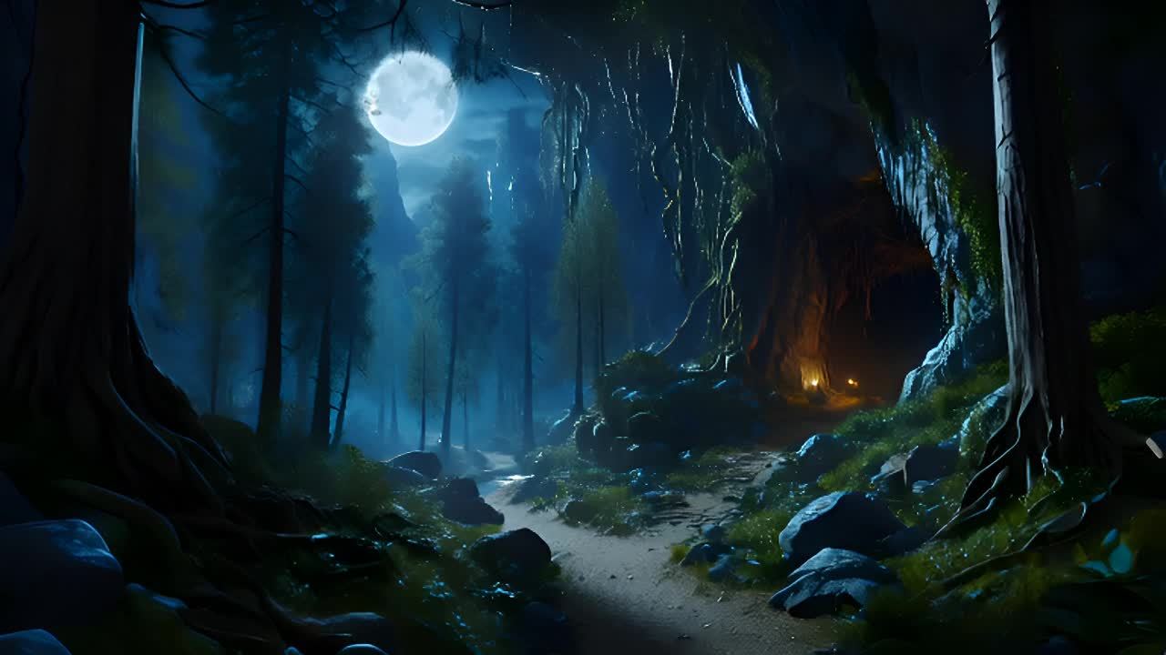 一条泥土和岩石的小路在满月下，随着夜风的加强，逐渐