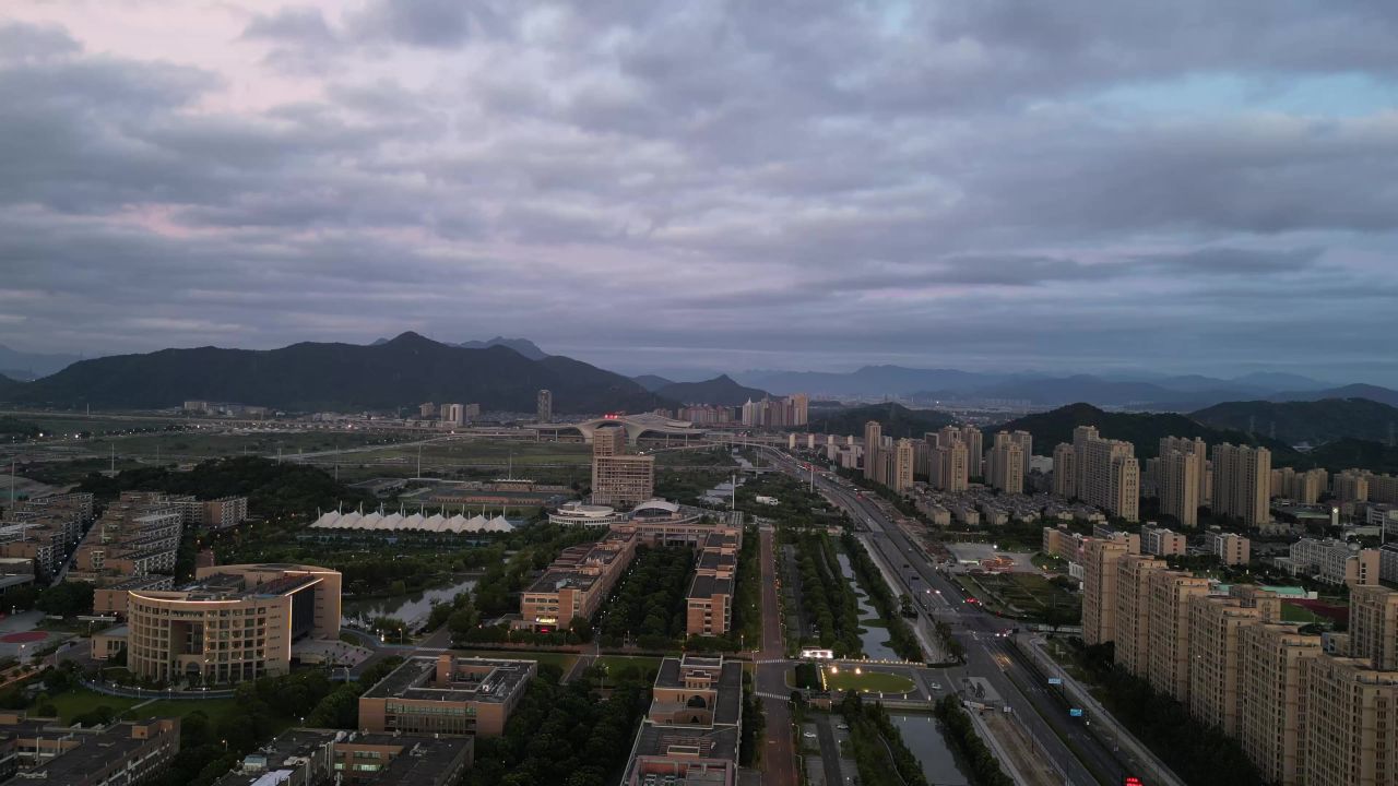 航拍台州城市风光地标建筑