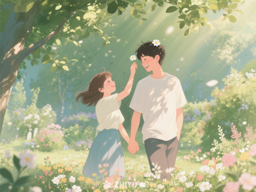 花园中手牵手的男女 377