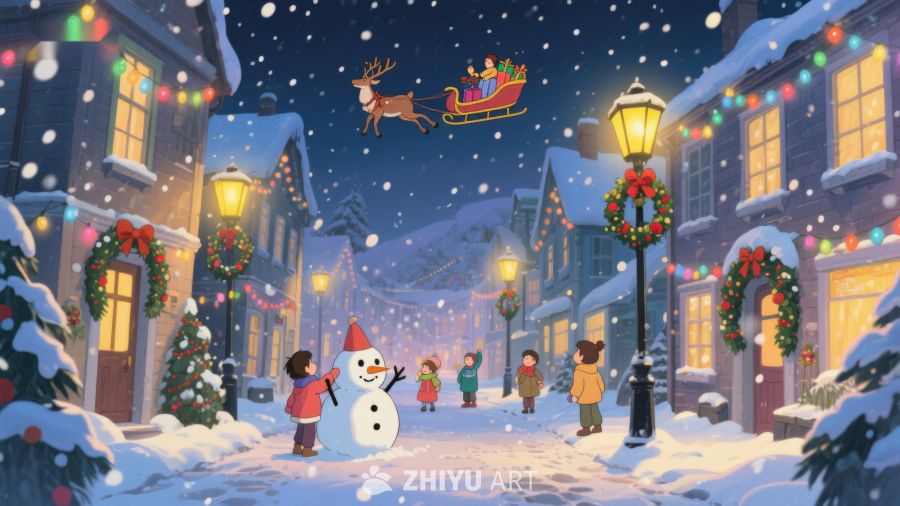 雪夜小镇圣诞场景 438