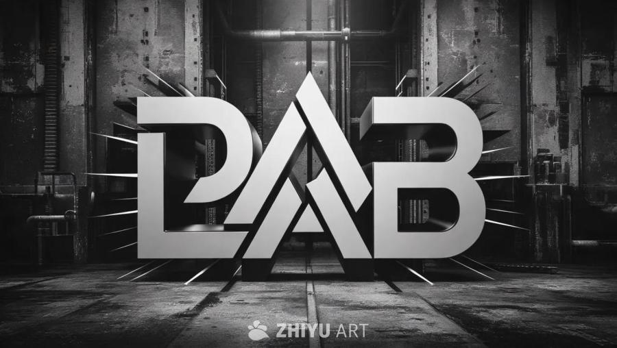 黑白画面中呈现出“DA LAB”字样，字体采用粗体