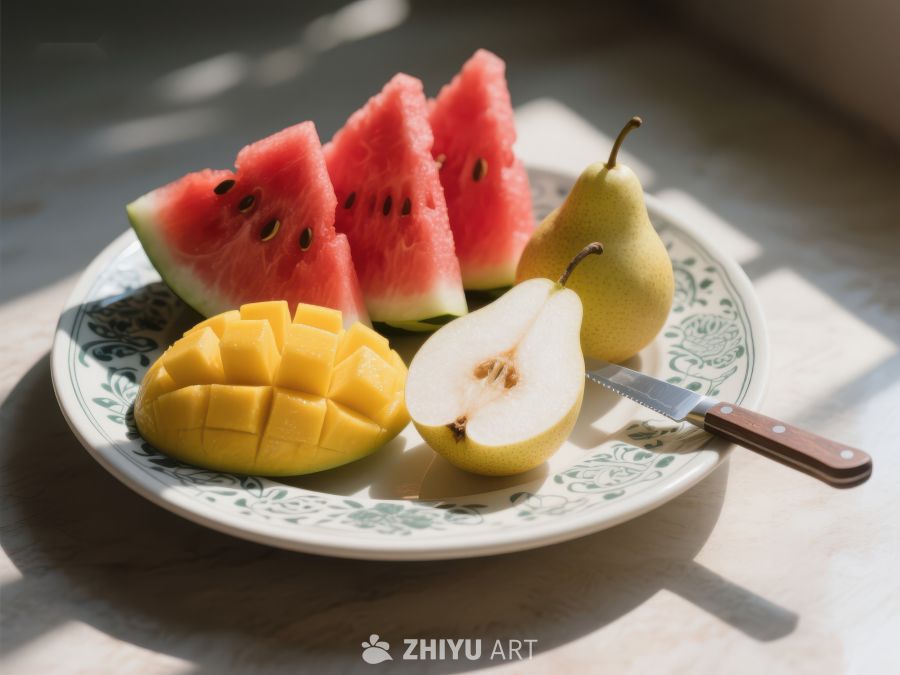 夏日水果拼盘：西瓜、芒果与梨 529