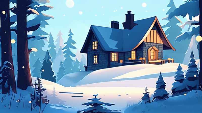 雪景唯美插画小屋 55