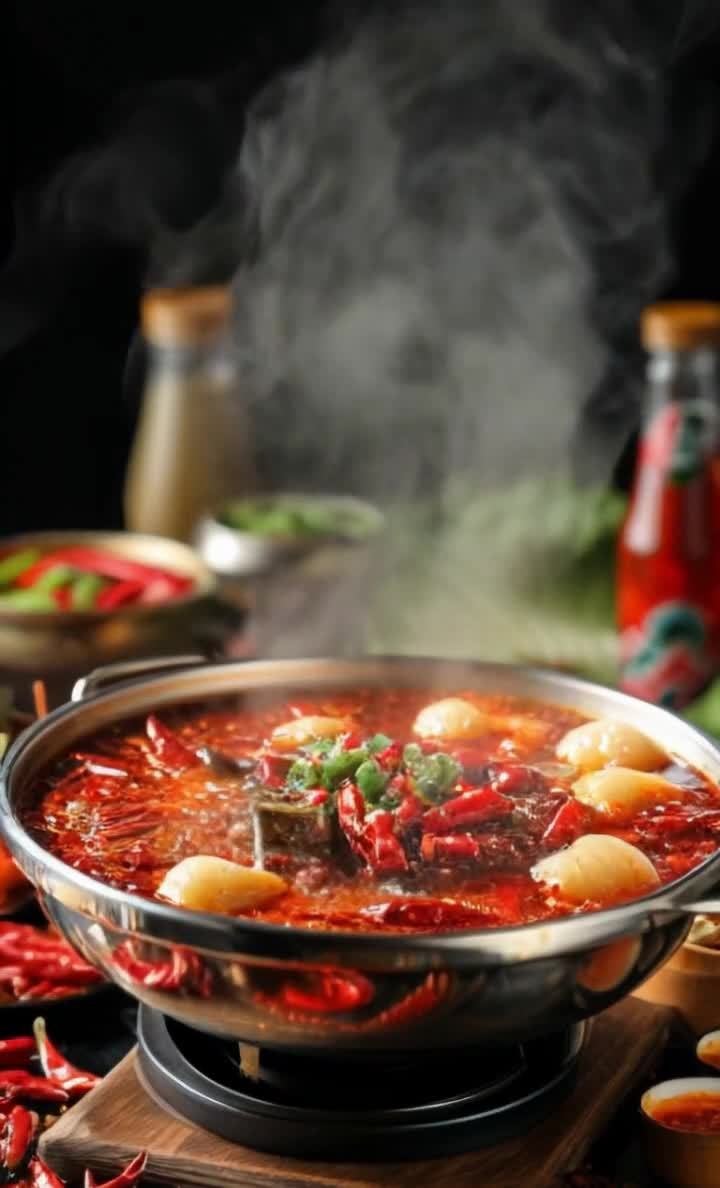 麻辣烫火锅：辣椒土豆蔬菜的热气美食