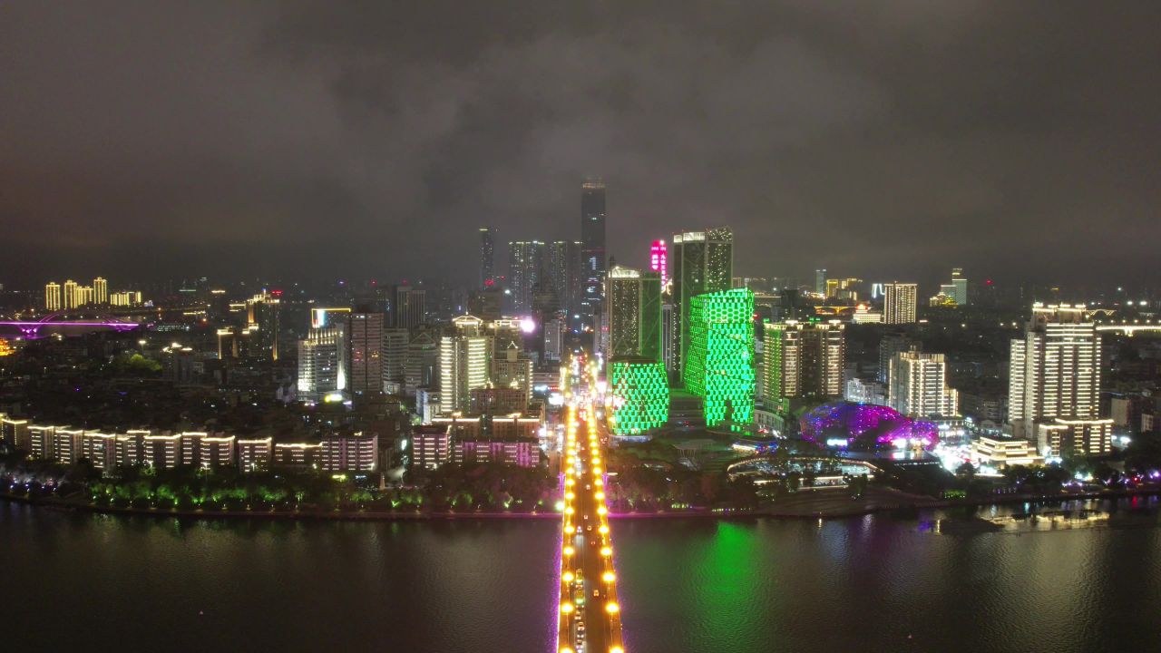 广西柳州市中心夜景灯光航拍