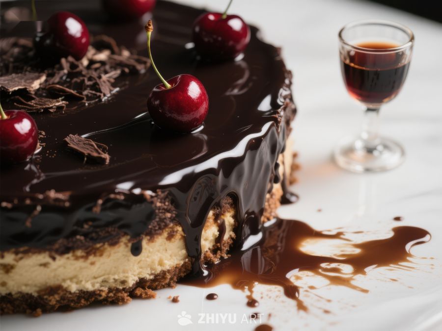 巧克力樱桃蛋糕与甜酒