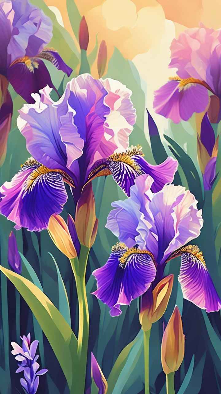 花园里的很多株紫色驾尾花插画 33