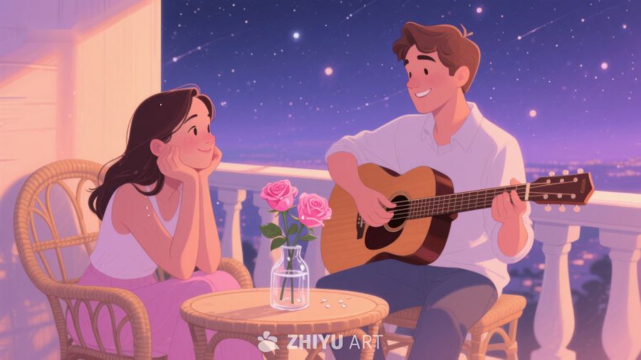夜空下弹吉他的情侣 545