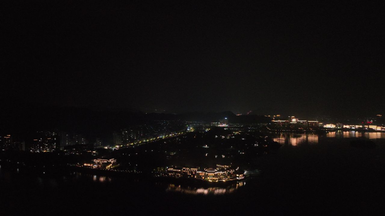 4K航拍浙江杭州淳安县千岛湖夜景风光 11