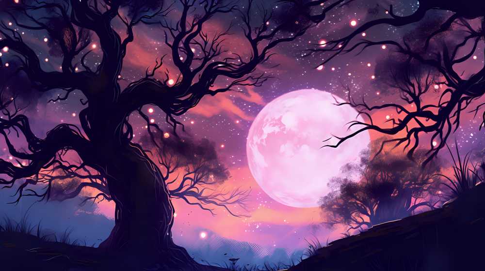 夜晚景色月亮插画