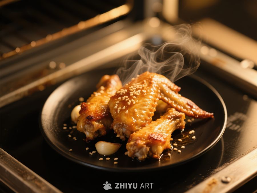 烤鸡翅热气腾腾，诱人美味