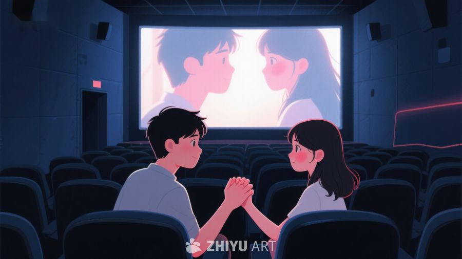情侣在电影院观看浪漫电影 281