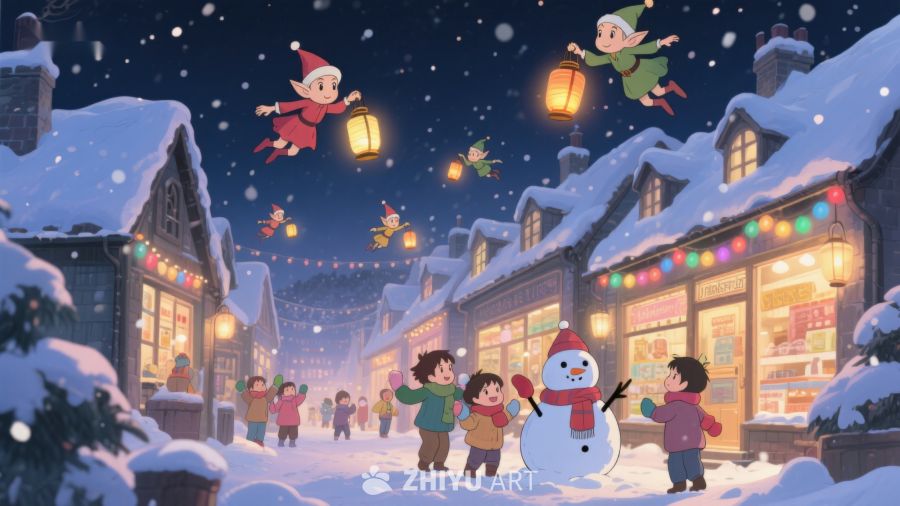 雪夜小镇，精灵与孩子们的欢乐时光 439