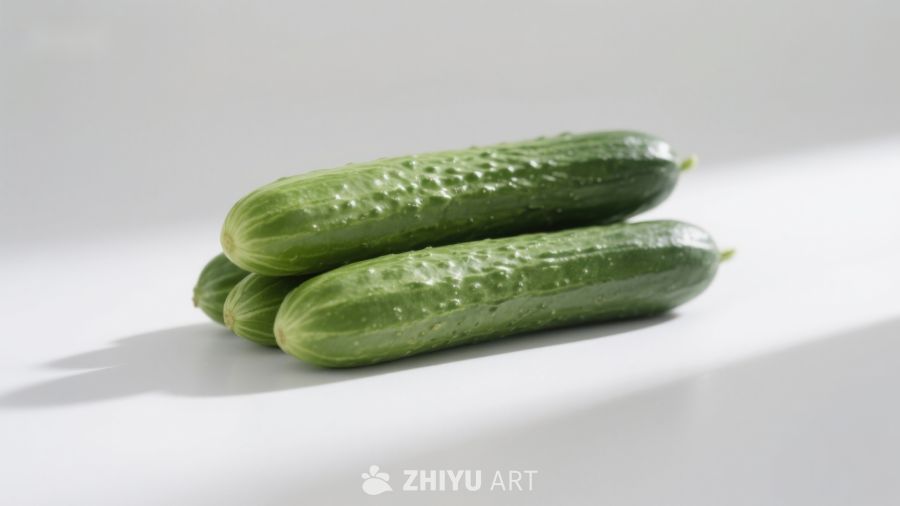 三根新鲜黄瓜静置展示