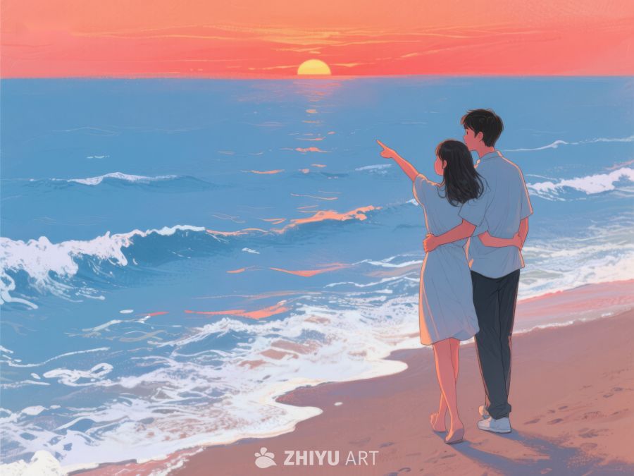 海边情侣共赏夕阳 194