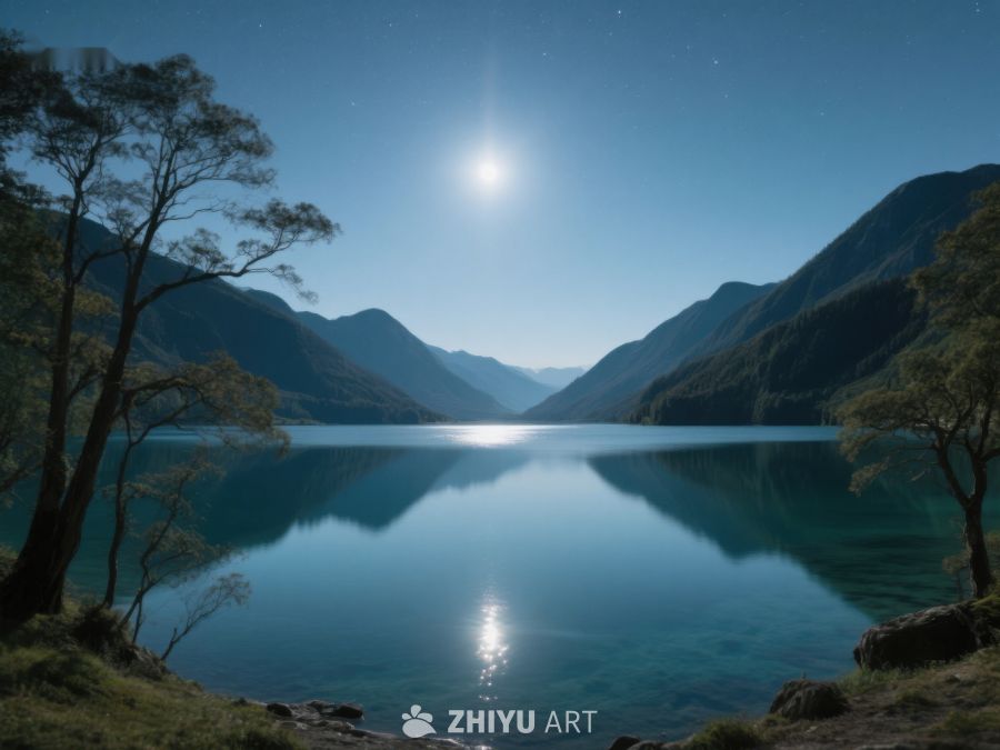 宁静湖畔，群山环绕，阳光闪耀 54
