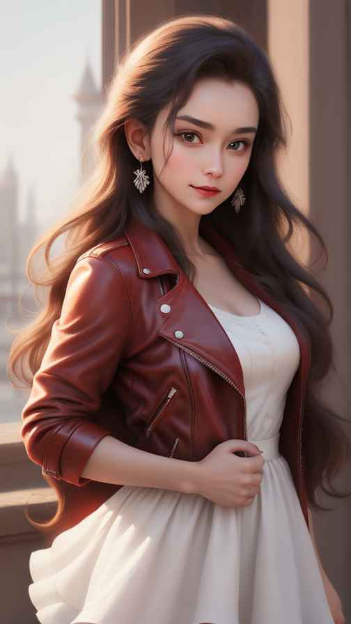 红色皮衣美女