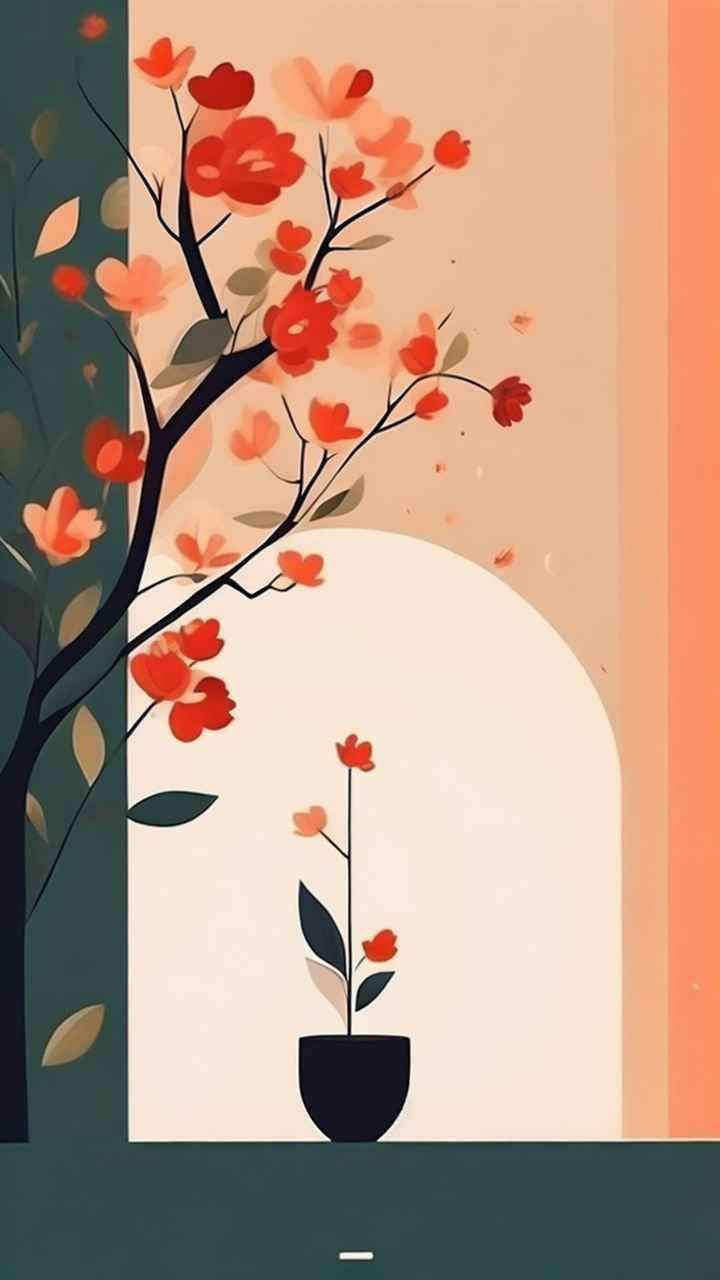 极简主义元素花朵和树枝插画