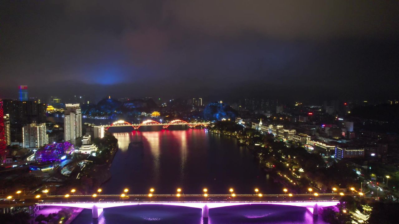柳州夜景交桥梁航拍 